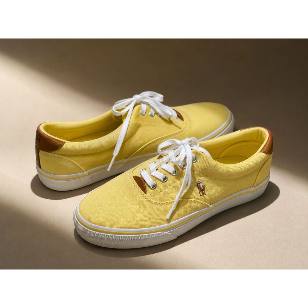 Polo Ralph Lauren Thorton Men’s 9.5D Yellow Washed Twill Canvas Sneakers